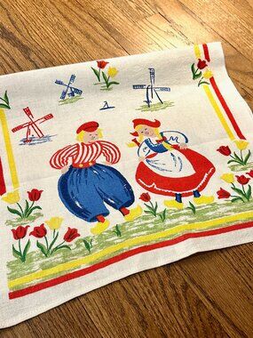Vintage Dutch-theme Startex 1950s Kitchen Tea Towel - Mid-Century MCM